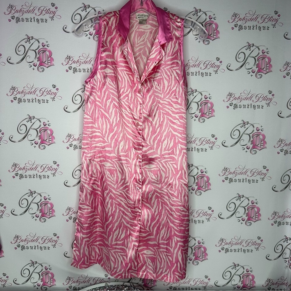 Kathryn dress Pink Zebra Print buttons up Sleeveless Blouse shiny shimmer satin
